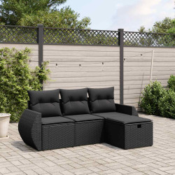 4 Pcs conjunto de sofás para jardim c/ almofadões vime PE preto