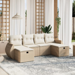 6 Pcs conjunto de sofás p/ jardim com almofadões vime PE bege