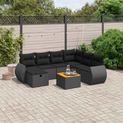 8 Pcs conjunto sofás de jardim com almofadões vime PE preto