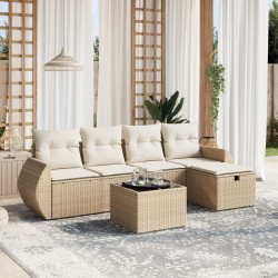 6 Pcs conjunto de sofás p/ jardim com almofadões vime PE bege