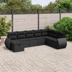 8 Pcs conjunto sofás de jardim com almofadões vime PE preto