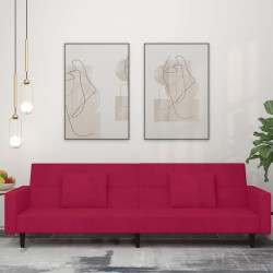 Sofá-cama 2 lugares com duas almofadas veludo vermelho tinto