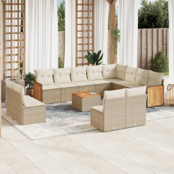 13 Pcs conjunto de sofás p/ jardim com almofadões vime PE bege