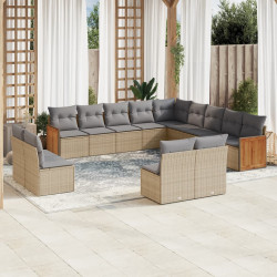 13 Pcs conjunto de sofás p/ jardim com almofadões vime PE bege