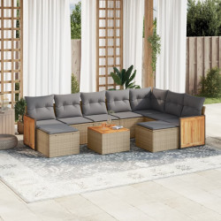 10 Pcs conjunto de sofás p/ jardim com almofadões vime PE bege
