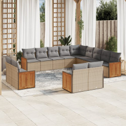 13 Pcs conjunto de sofás p/ jardim com almofadões vime PE bege