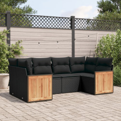 6 Pcs conjunto sofás de jardim c/ almofadões vime PE preto