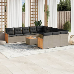 12 Pcs conjunto de sofás jardim c/ almofadões vime PE cinzento