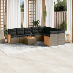 10 Pcs conjunto sofás de jardim c/ almofadões vime PE cinzento