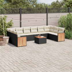 11 Pcs conjunto sofás de jardim c/ almofadões vime PE preto