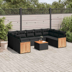 10 Pcs conjunto sofás de jardim c/ almofadões vime PE preto