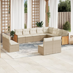 12 Pcs conjunto de sofás p/ jardim com almofadões vime PE bege