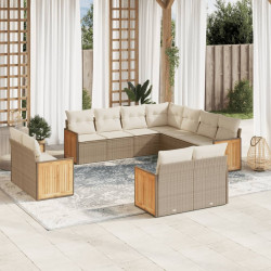 11 Pcs conjunto sofás de jardim c/ almofadões vime PE bege