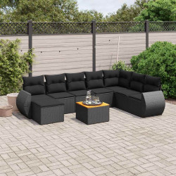 9 Pcs conjunto de sofás p/ jardim c/ almofadões vime PE preto