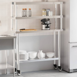 Mesa trabalho cozinha c/ prateleira 110x30x150cm aço inoxidável