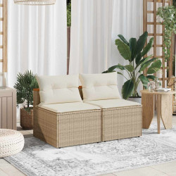 Sofás de jardim sem braços com almofadões 2 pcs vime PE bege