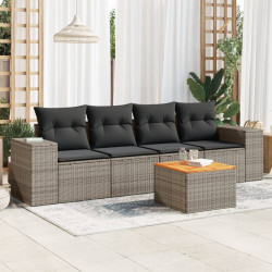 5 Pcs conjunto sofás de jardim c/ almofadões vime PE cinzento