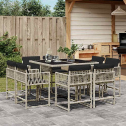 9 Pcs conjunto de jantar p/ jardim c/ almofadões cinzento claro