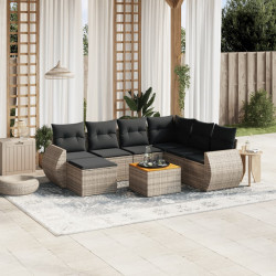 8 Pcs conjunto sofás de jardim c/ almofadões vime PE cinzento