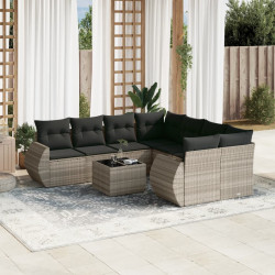 9 Pcs conj. sofás jardim com almofadões vime PE cinzento-claro
