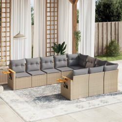 10 Pcs conjunto de sofás p/ jardim com almofadões vime PE bege