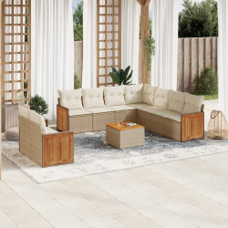 10 Pcs conjunto de sofás p/ jardim com almofadões vime PE bege