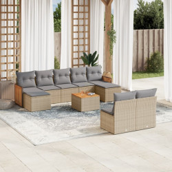 10 Pcs conjunto de sofás p/ jardim com almofadões vime PE bege