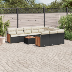 11 Pcs conjunto sofás de jardim c/ almofadões vime PE preto