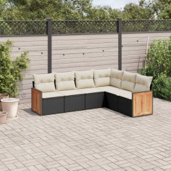 6 Pcs conjunto sofás de jardim c/ almofadões vime PE preto