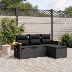 4 Pcs conjunto de sofás para jardim c/ almofadões vime PE preto