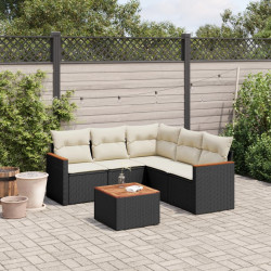6 Pcs conjunto sofás de jardim c/ almofadões vime PE preto