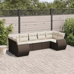 7 Pcs conjunto de sofás jardim c/ almofadões vime PE castanho