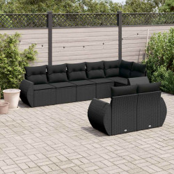 8 Pcs conjunto sofás de jardim com almofadões vime PE preto