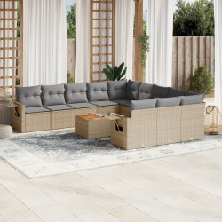 12 Pcs conjunto de sofás p/ jardim com almofadões vime PE bege