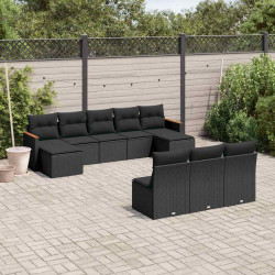 10 Pcs conjunto sofás de jardim c/ almofadões vime PE preto