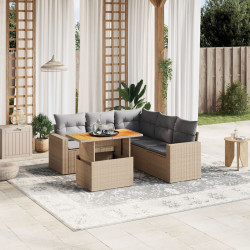 6 Pcs conjunto de sofás p/ jardim com almofadões vime PE bege