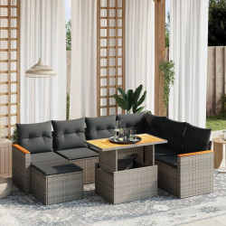 8 Pcs conjunto sofás de jardim c/ almofadões vime PE cinzento