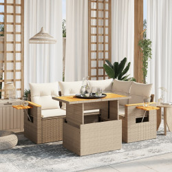 5 Pcs conjunto de sofás p/ jardim com almofadões vime PE bege