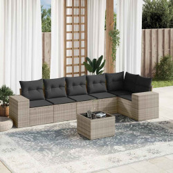 7 Pcs conj. sofás jardim com almofadões vime PE cinzento-claro