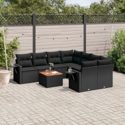 9 Pcs conjunto de sofás p/ jardim c/ almofadões vime PE preto