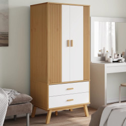 Roupeiro olden 76,5x53x172 cm pinho maciço branco e castanho