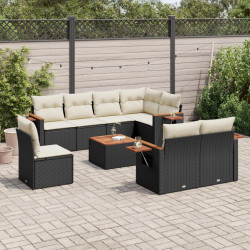 9 Pcs conjunto de sofás p/ jardim c/ almofadões vime PE preto