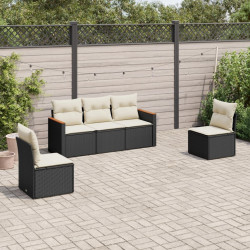 5 Pcs conjunto sofás de jardim com almofadões vime PE preto