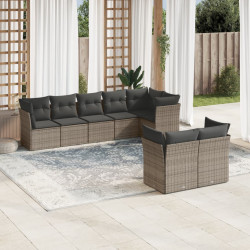 8 Pcs conjunto sofás de jardim c/ almofadões vime PE cinzento
