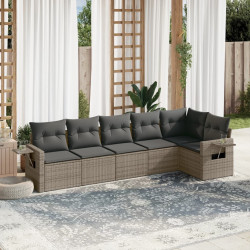 6 Pcs conjunto sofás de jardim com almofadões vime cinzento