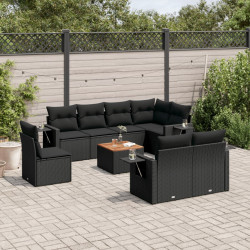 9 Pcs conjunto de sofás p/ jardim c/ almofadões vime PE preto
