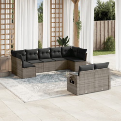 9 Pcs conjunto sofás p/ jardim com almofadões vime PE cinzento