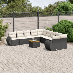 11 Pcs conjunto sofás de jardim c/ almofadões vime PE preto