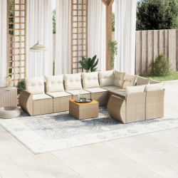 10 Pcs conjunto de sofás p/ jardim com almofadões vime PE bege