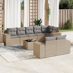 9 Pcs conjunto de sofás p/ jardim com almofadões vime PE bege